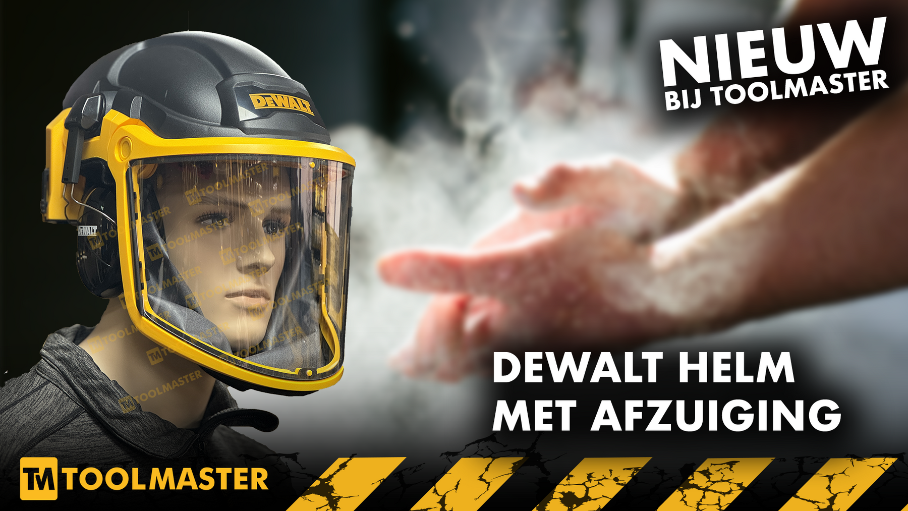 DeWALT nieuwste gezichtsmaskers met elektrische afzuiging en verkoeling.